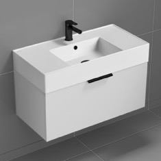 White Floating Bathroom Vanity, Modern, 32 inch